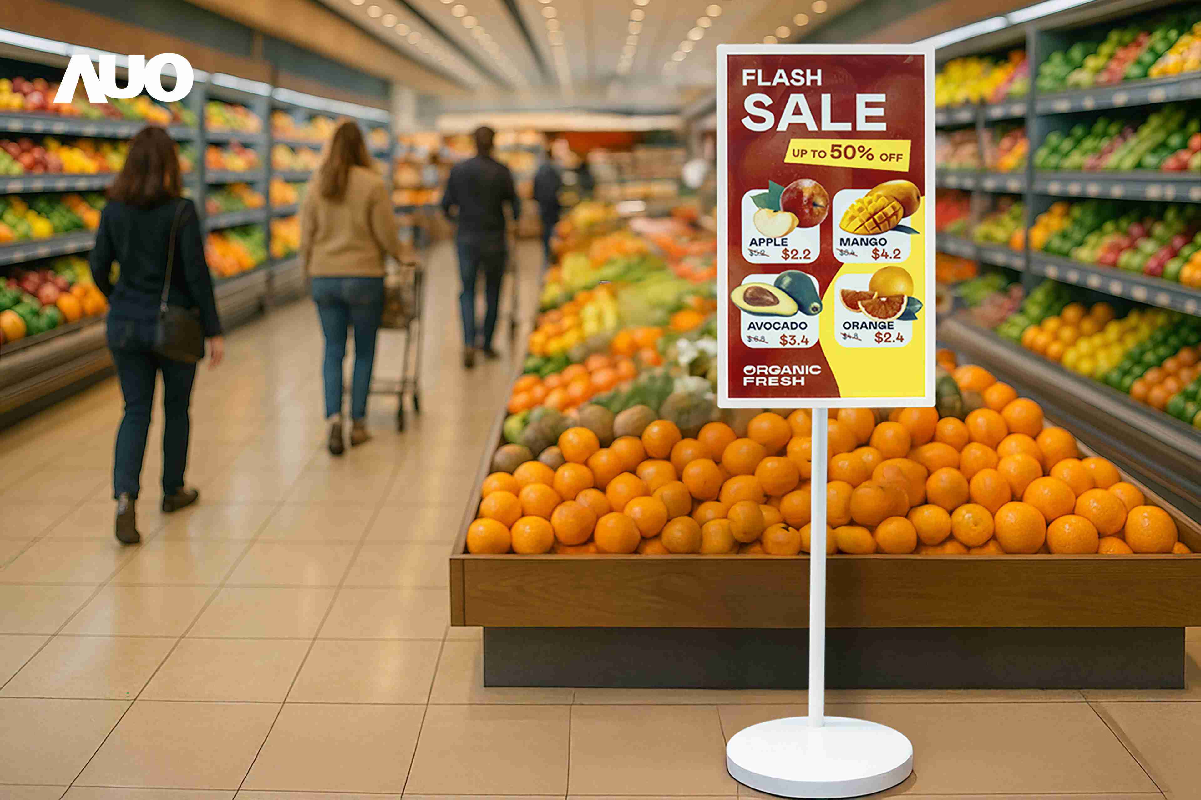 达擎首亮相低功耗、、、全彩的〝aecoPost电子纸解决方案〞，，仅在更新画面时需要微量的电力驱动，，，，无需布建电线的便捷设计，，使其可灵活应用、、、随意置放，，，并可透过云端或行动装置app，，轻松管理及排程广告内容，，晋升店头营销利器。。。。